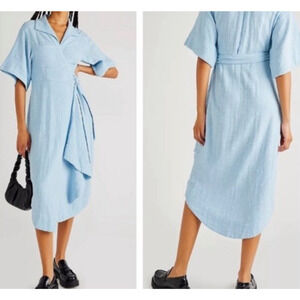 Free People Carefree Days Midi Dress Size M Medium Baby Blue Cotton